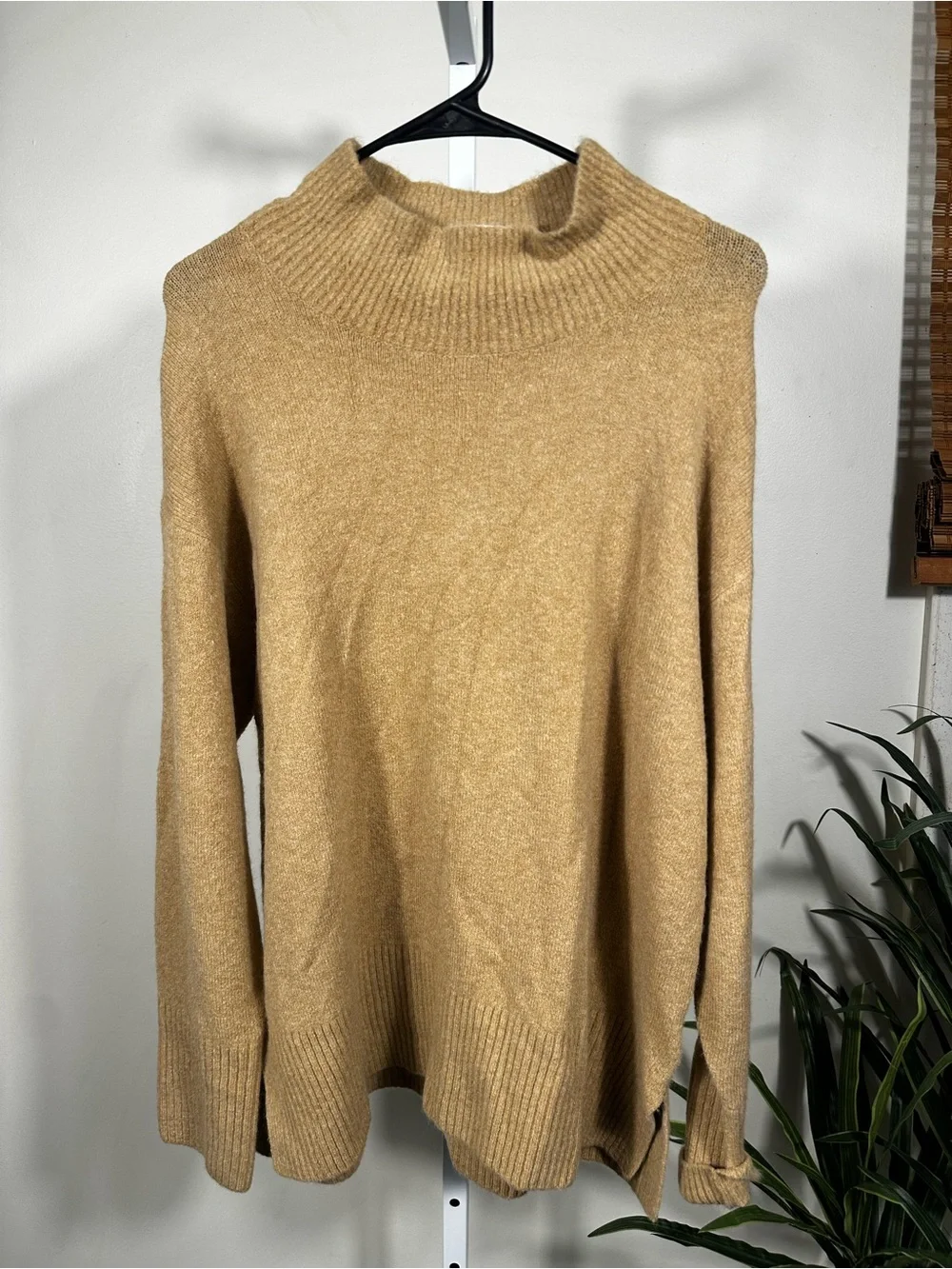 W228. J. Crew Camel Ribbed Mock Neck Sweater